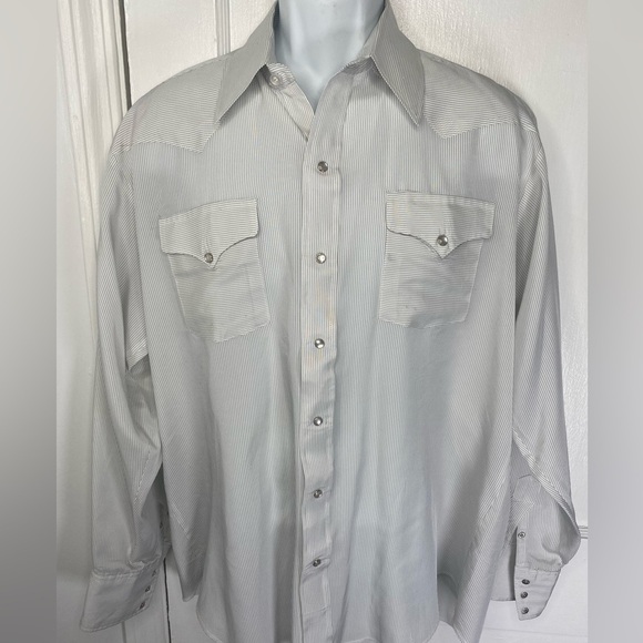 Panhandle Slim Other - Vintage Panhandle Slim Light Gray Striped Button Down Shirt